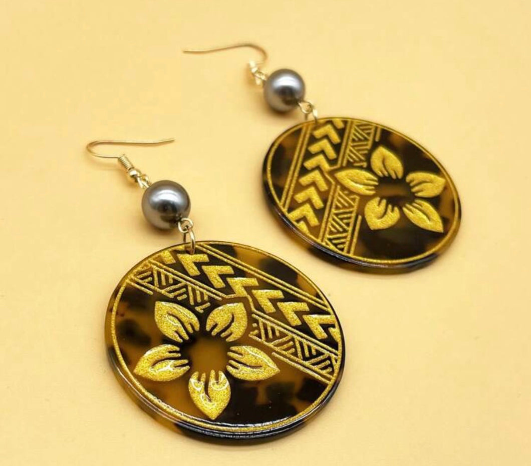 Round Tribal Plumeria Earrings