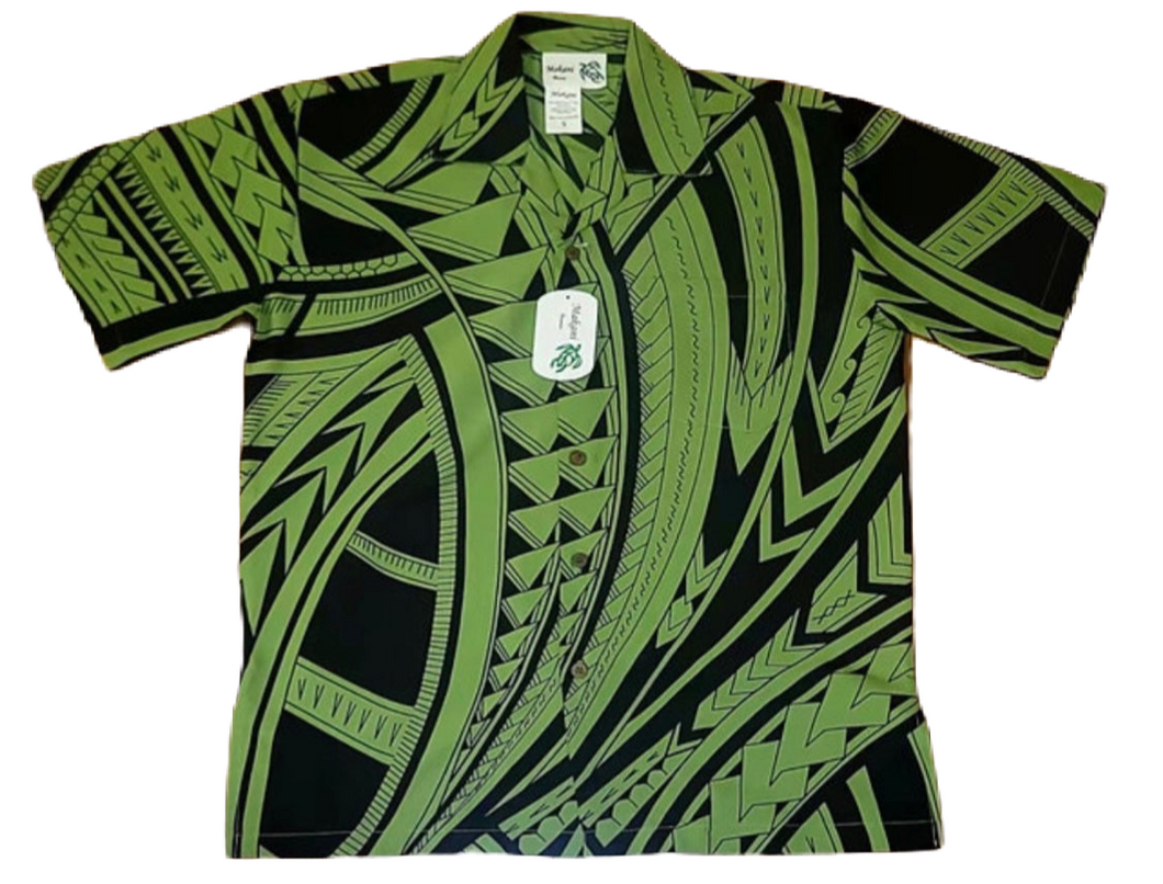 Mens Green Tribal Aloha Shirt