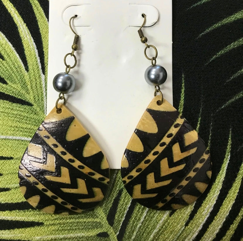 Tribal Teardrops Coconut Earrings