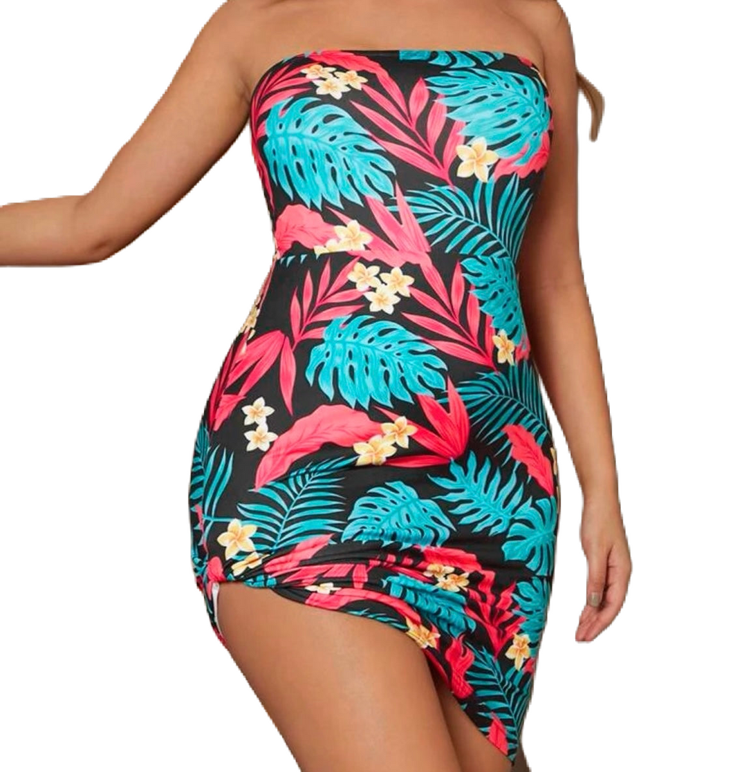 Tropical Bodycon Strapless Dress